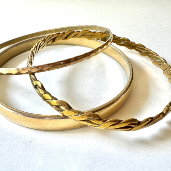 Brassy Bracelet Trio, 3 bangles - Picture 1 of 7